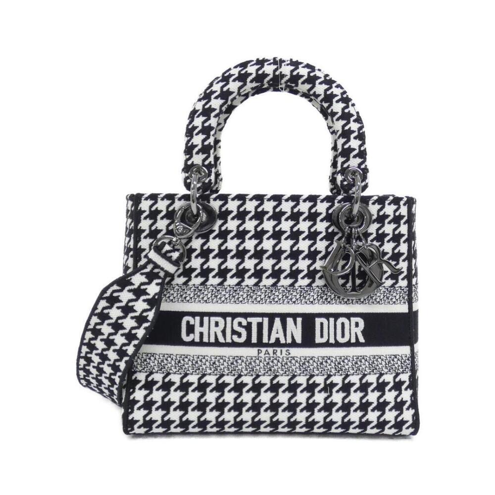 Christian Dior Lady Lite black white houndstooth embroidery Bag